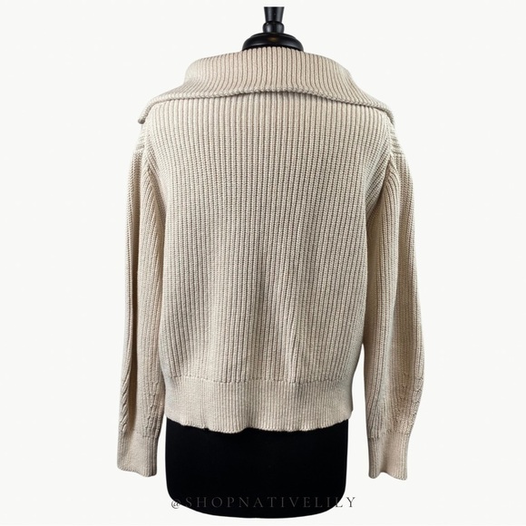 Lou & Grey Loft Women’s Zip Neck Knit 100% Cotton Sweater Sz Medium, Ivory - Picture 6 of 11